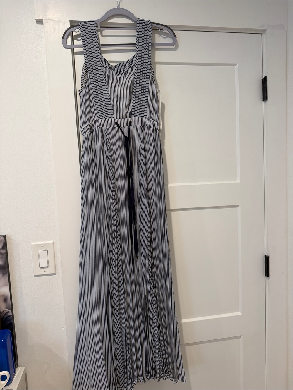 Maeve Blue and White Striped Maxi Dress